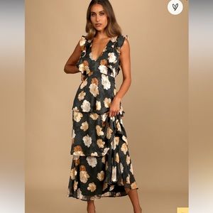 Lulus No Introductions Needed Black Burnout Floral Tiered Maxi Dress - Size L